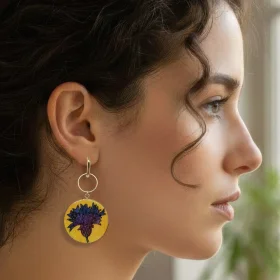 Grandes boucles d'oreilles fleuries - Bleuets stylisés - biface et asymétriques monture acier inoxydable