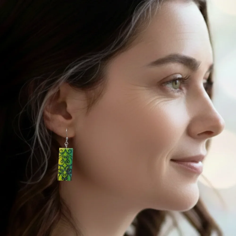 Boucles d'oreilles Rectangulaires Turquoise, un bijou artisanal éco-responsable et léger