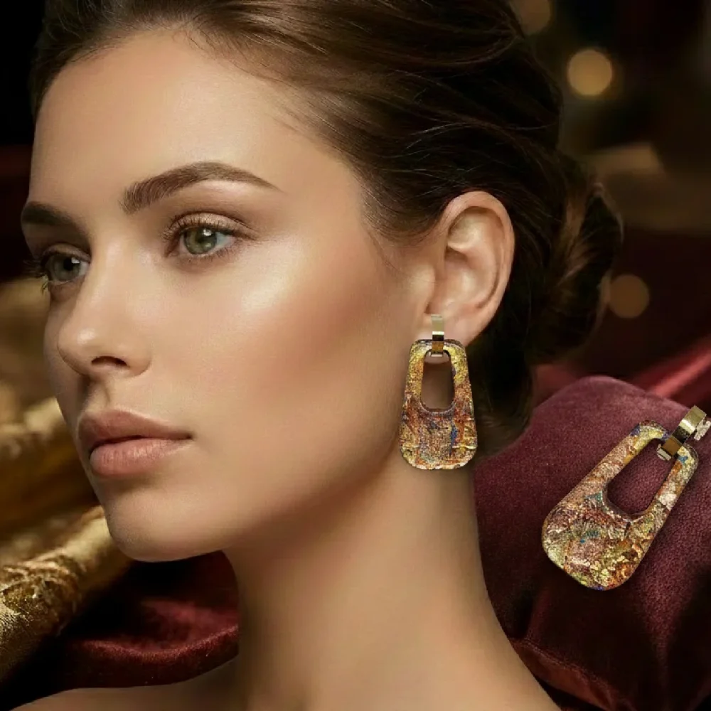 Grandes boucles d'oreilles pendantes style graphique aux mille éclats, très chic, monture acier inoxydable