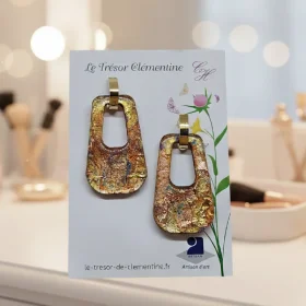 Grandes boucles d'oreilles artisanales pendantes style graphique, monture acier inoxydable, légères