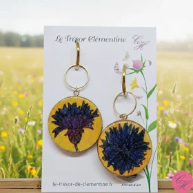 Grandes boucles d'oreilles fleuries - Bleuets stylisés - monture acier inoxydable, très légères et confortable, fait main