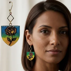 Boucles d'oreilles motif rose asymétriques monture dormeuse en acier inoxydable très confortable