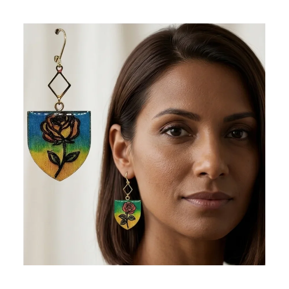 Boucles d'oreilles motif rose asymétriques monture dormeuse en acier inoxydable très confortable