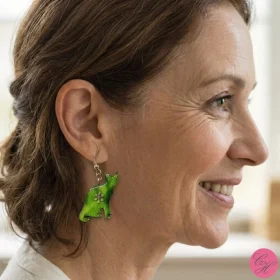 Boucles d'oreilles Nature Forme de chat et fleur fait main Création Artisanale