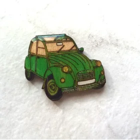 2 cv verte bijou broche originale, bijou original, bijou de créateur en émaillage à froid