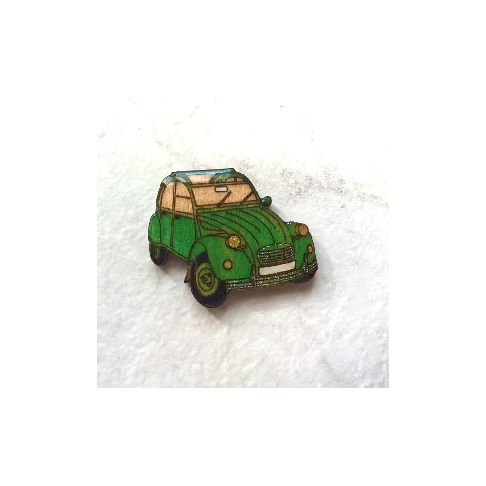 2 cv verte bijou broche originale, bijou original, bijou de créateur en émaillage à froid