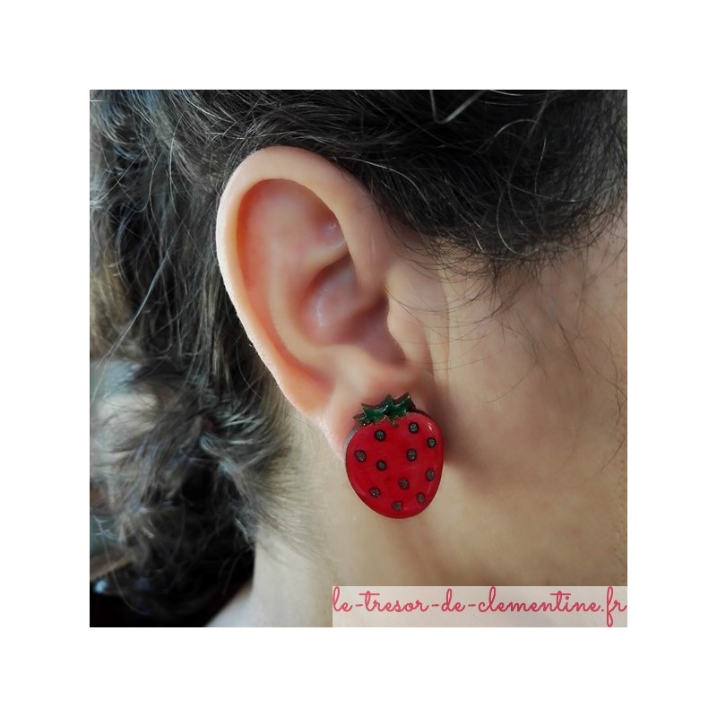 Boucle d'oreille fraise boucle d'oreille fantaisie pour enfant ou adulte, personnalisable sur demande