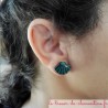 Boucle d'oreille fantaisie forme coquille saint jacques turquoise et pailleté pour oreilles percées