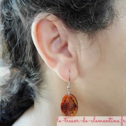 Boucle d'oreille ovale spirale orangé/feu réalisable pour oreille non percée (clip) bijou artisanal