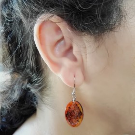 Boucle d'oreille ovale spirale orangé/feu réalisable pour oreille non percée (clip) bijou artisanal