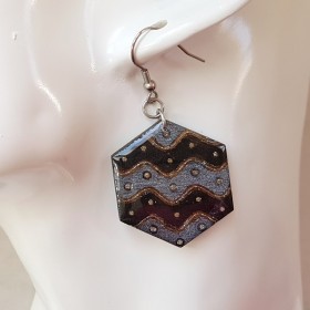 Boucle d'oreille fantaisie noir et argent hexagonale autre monture possible