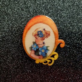 Broche originale romantique femme fleur orange, bijou original de création française