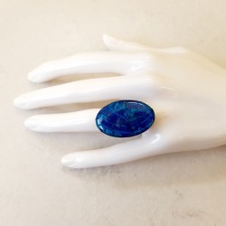 Bague femme originale turquoise ovale, création artisanale française modèle unique