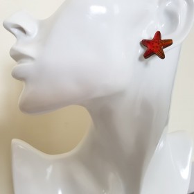 Puce d'oreille étoile de mer orange tons feux et scintillant, création artisanale française décor à la main