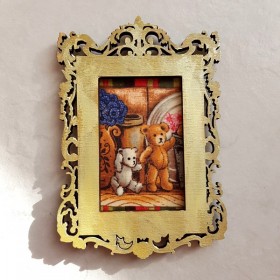 Cadre photo baroque doré déco amovible 2 oursons création artisanale française
