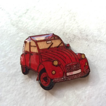 Broche originale 2 cv rouge (voiture mythique), bijou de créateur émaillé à froid couleurs profondes