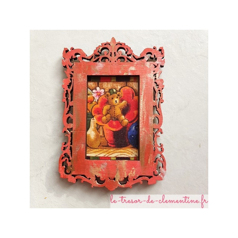 Cadre photo baroque rouge et doré déco amovible avec ours