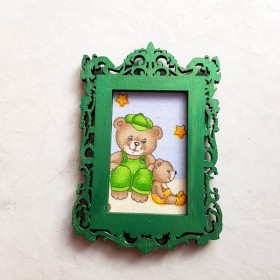 Cadre photo baroque vert métallisé déco amovible avec ours