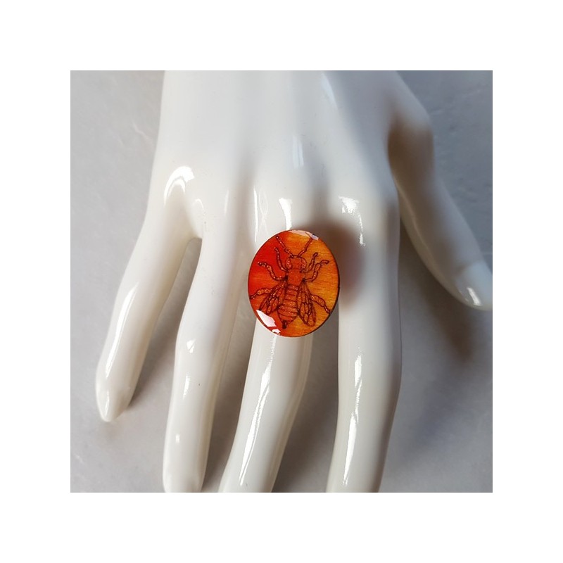 Bague pour femmes abeille orange, bijou bague pour femmes taille réglable support laiton plaqué argent