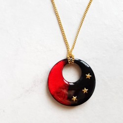 Collier artisanal rouge et noir chaîne dorée collier biface original