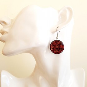 Boucle d'oreille pendante coeur rouge et noir, signées, Créé par Clémentine Artisan d'art