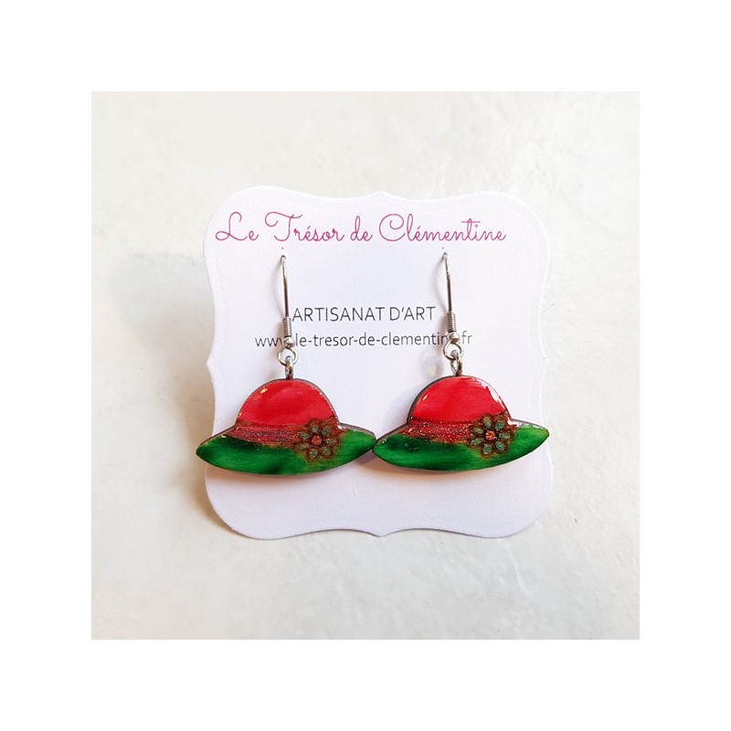 Boucle d'oreille artisanale petit rouge et vert modèle unique Boucle d'oreille artisanale petit rouge et vert modèle unique