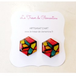 Bouton d'oreille boucle d'oreille femme vitrail multicolore chic