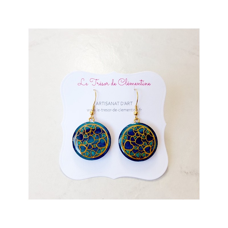 Boucle d'oreille pendante coeur turquoise et doré Boucle d'oreille pendante coeur turquoise et doré