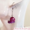 Boucles d'oreilles fantaisie escargot violet pailleté, bijou fantaisie de création artisanale française, acheter un bijou fantai