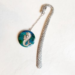Marque page murène, dragon ambiance marine turquoise et argent