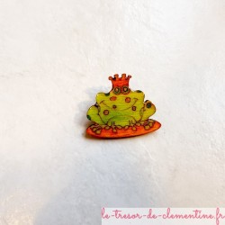 Broche fantaisie prince grenouille vert anis et orange